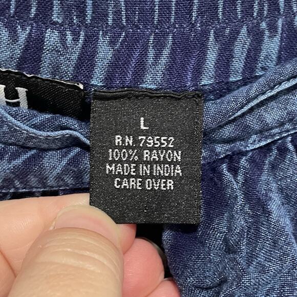 Retro MPH Collection Embroidered Midi Skirt Size Large Blue Button Front Slit - Picture 5 of 6